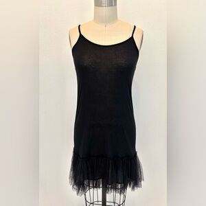 Mystree Tutu Slip Petticoat Black Knit Spaghetti Straps Tulle Ruffle M